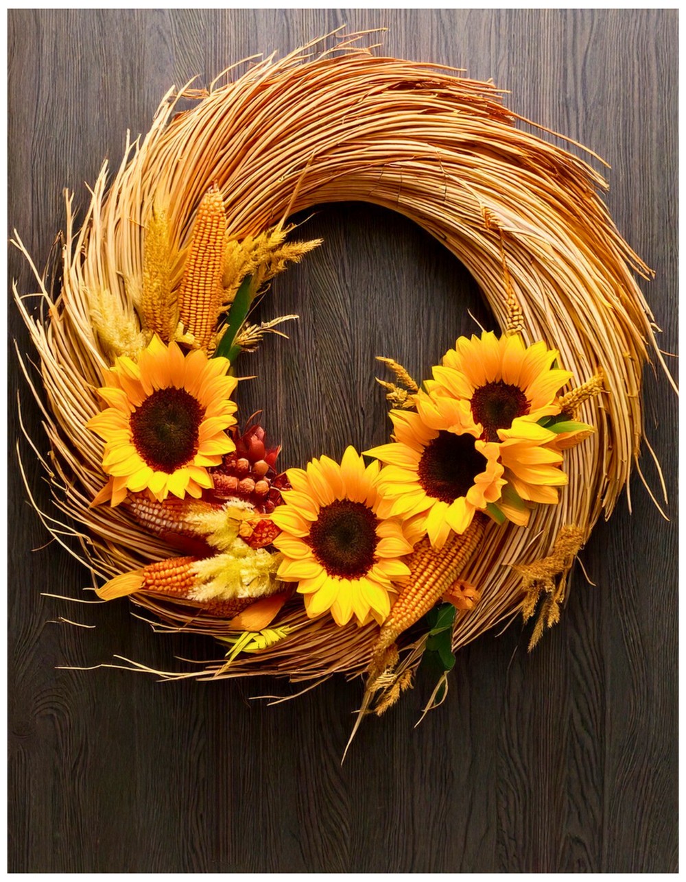 Corn Husk and Sunflower Statement Wreath