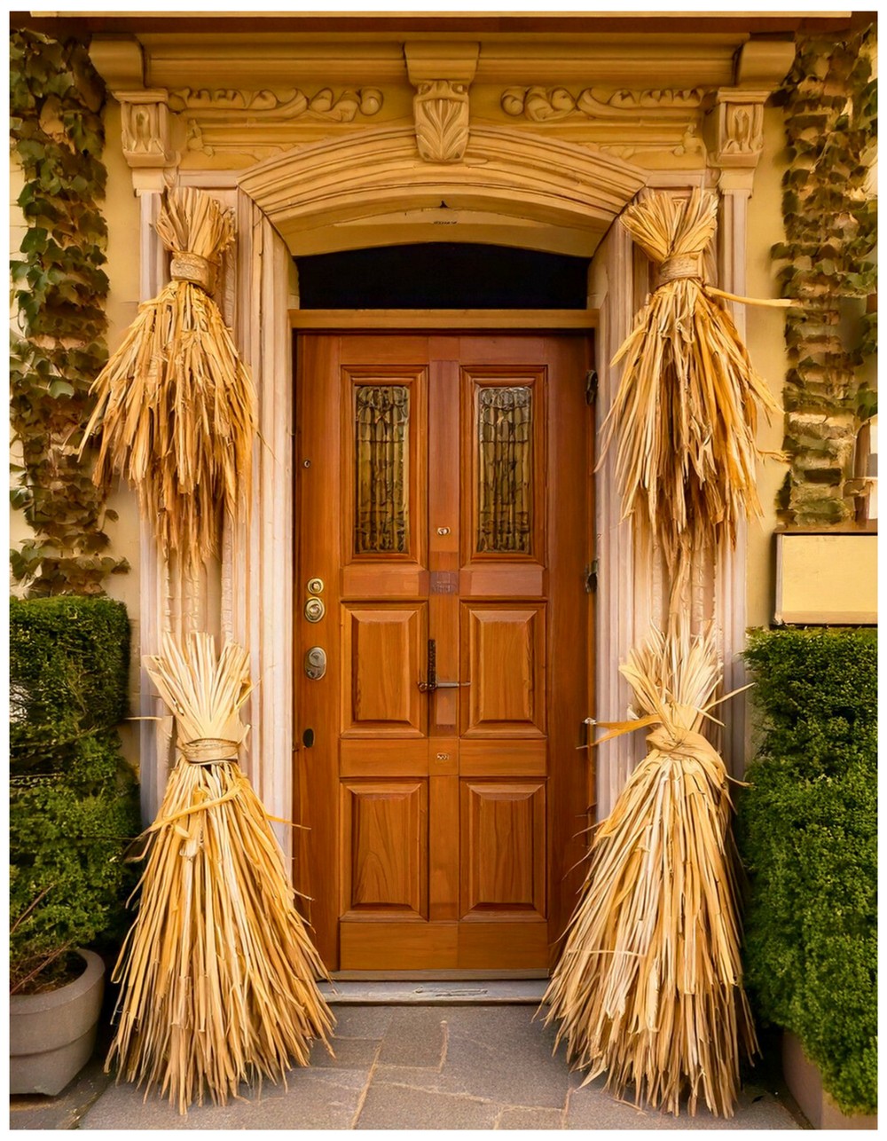 Cornstalk Bundles Framing the Entryway