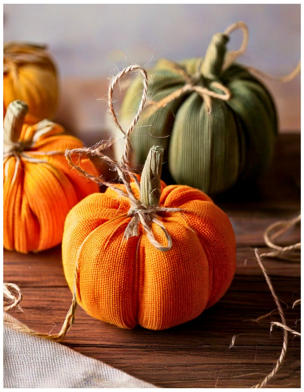 DIY Fabric Pumpkins with Twine Stems