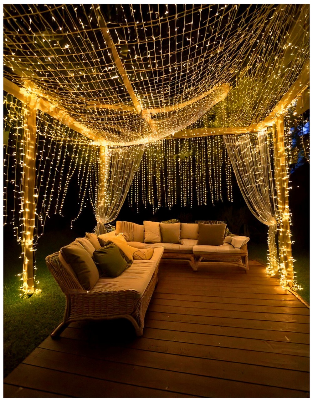DIY Twinkle Light Canopy Over Seating