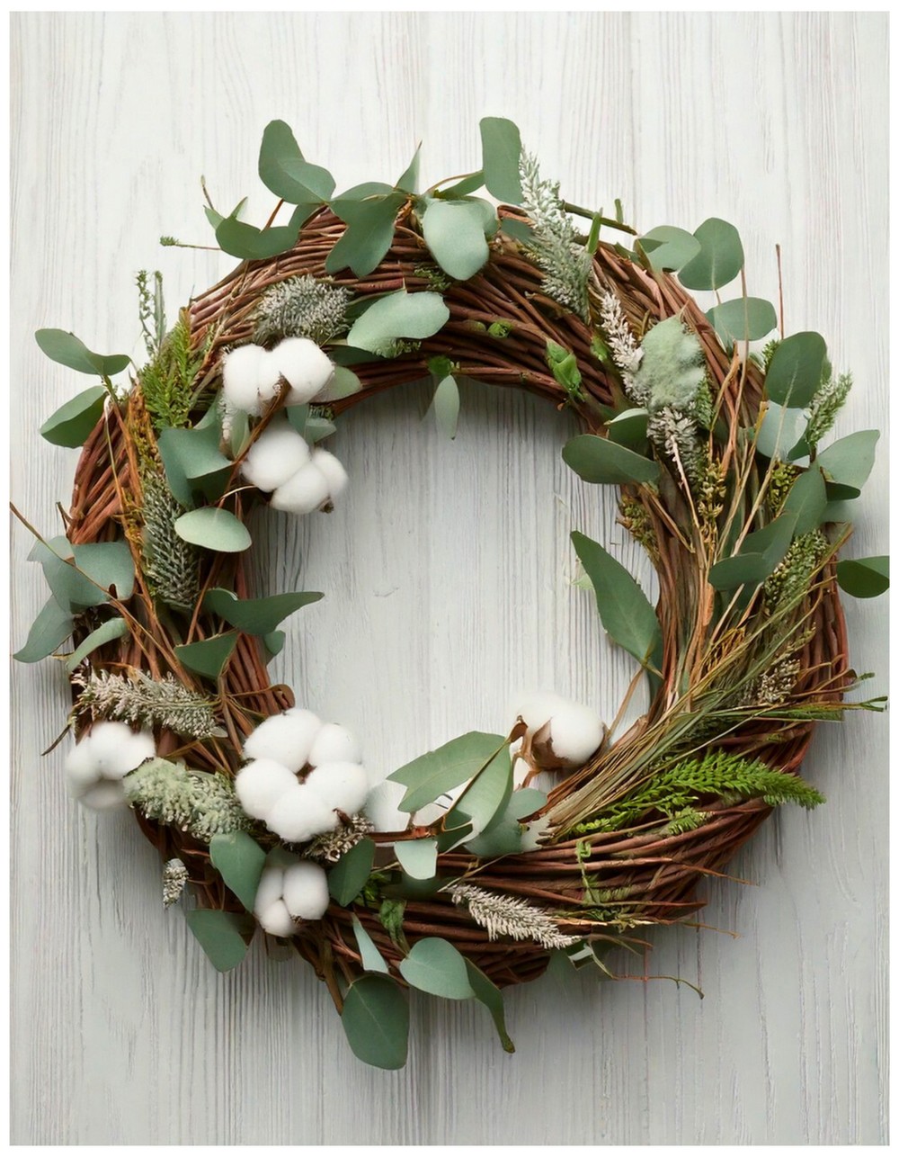 Eucalyptus and Cotton Stem Wreath