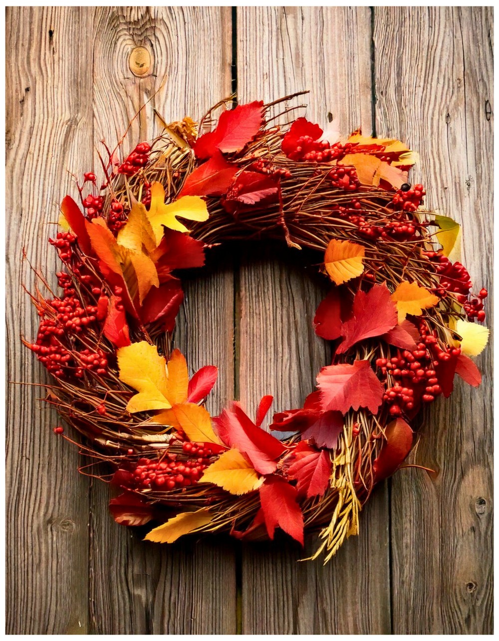 Fall Wreath with Leaves and Berries