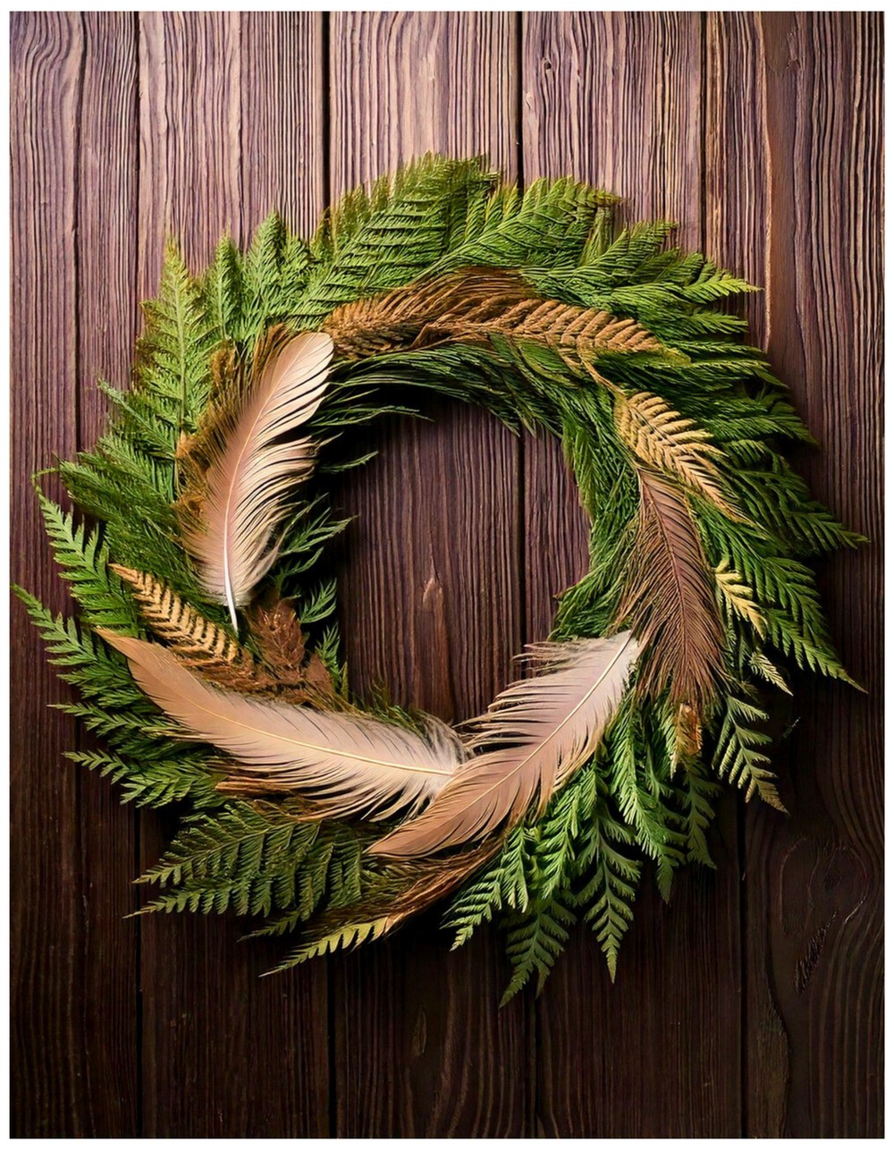 Faux Fern and Feather Rustic Wreath