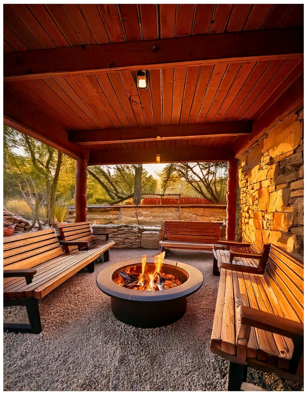 Fire Pit Seating Area with Rustic Benches