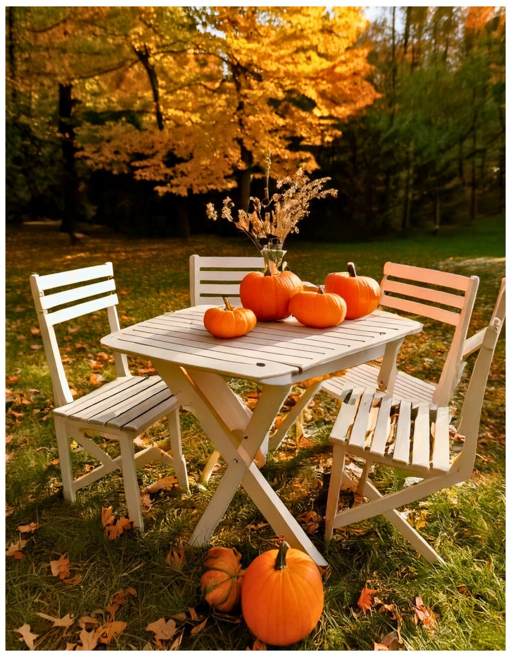Foldable Bistro Set Styled with Mini Pumpkins