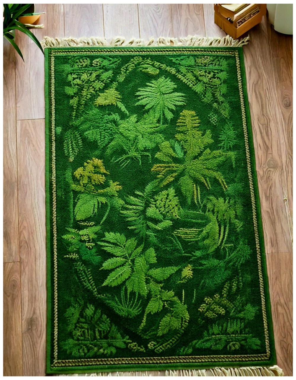 Forest Green Botanical Print Rug
