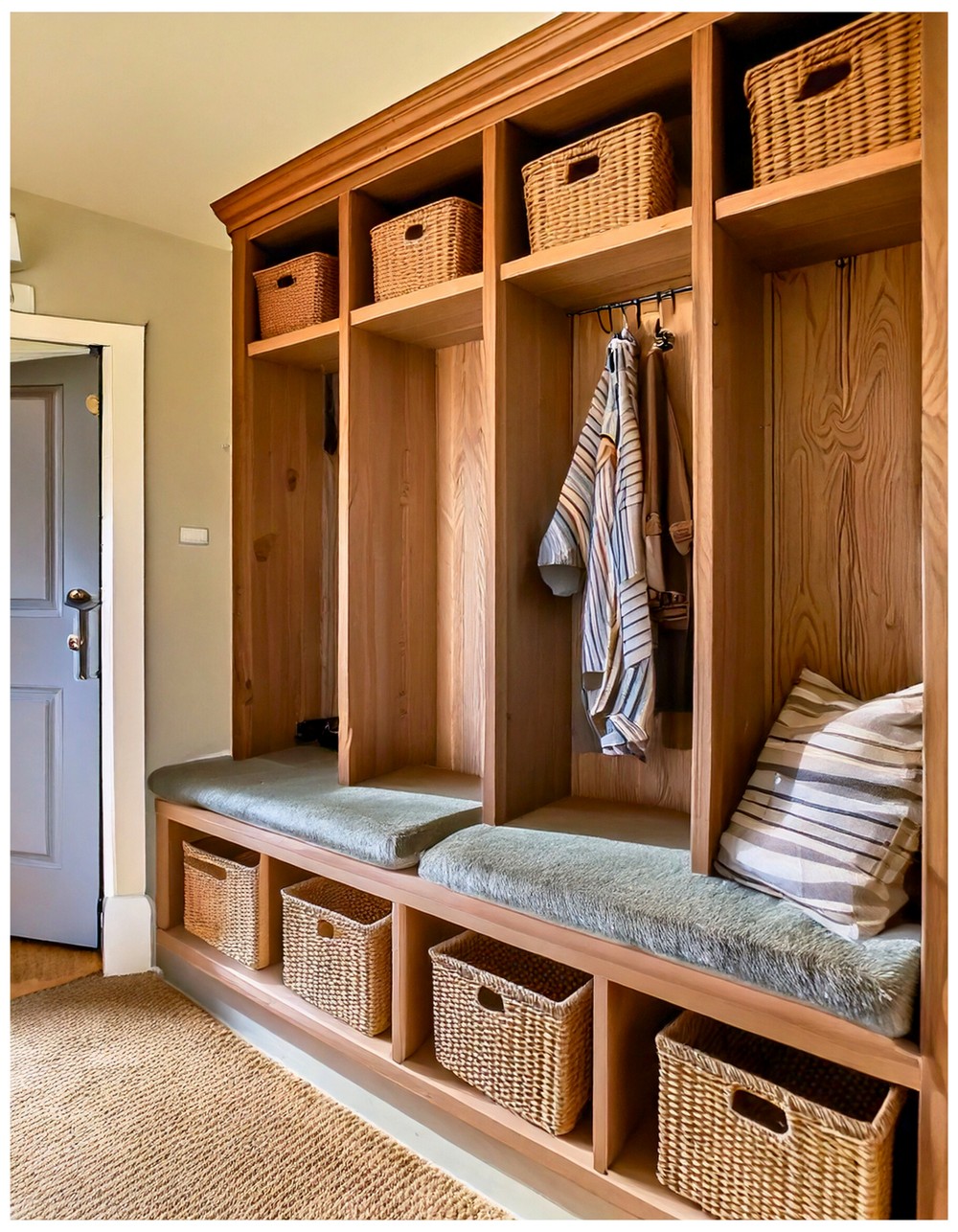 Front Door Mudroom Entryway with Built-In Lockers