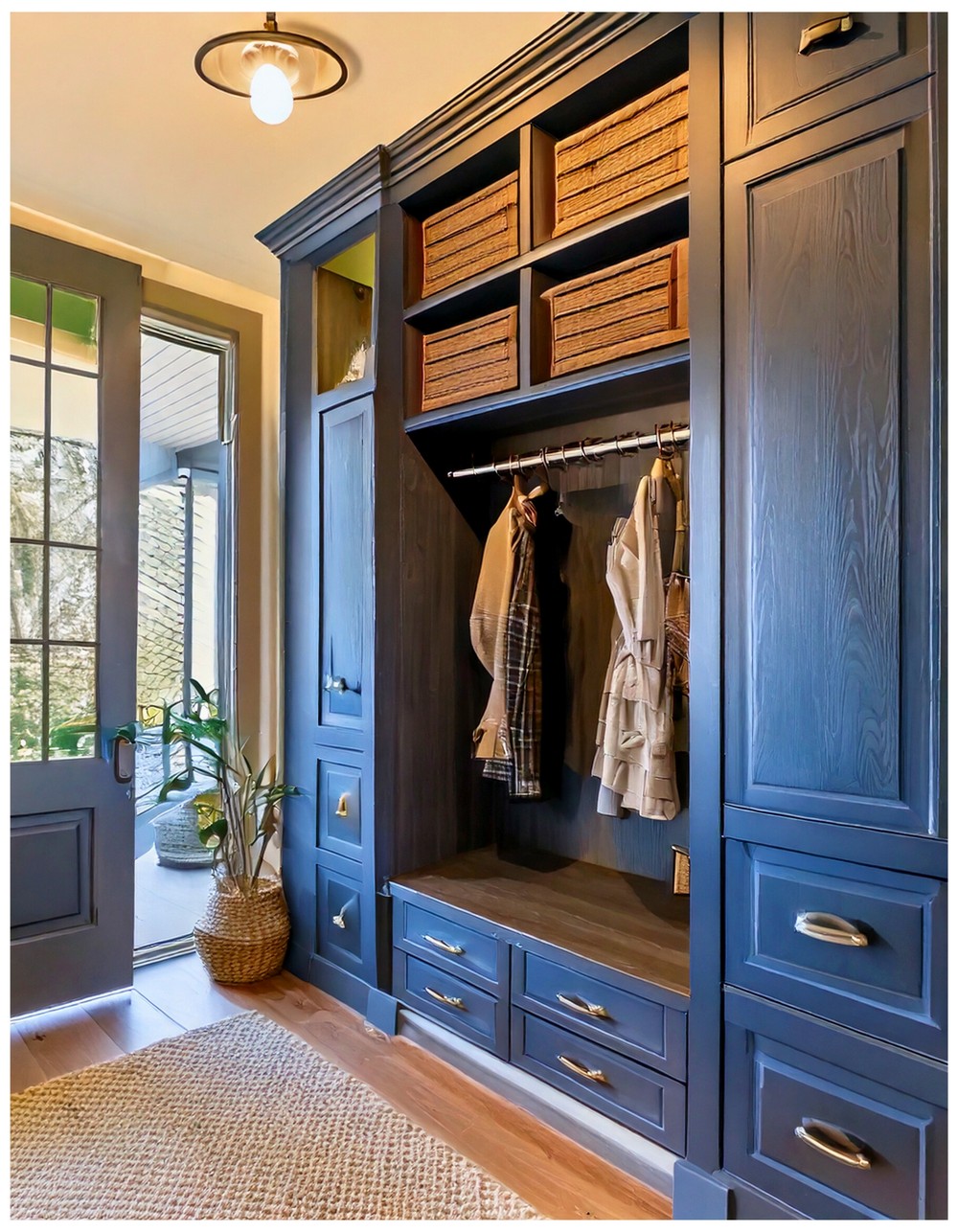 Front Door Mudroom Entryway with Floor-to-Ceiling Cabinets
