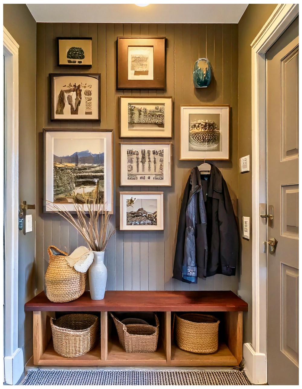 Front Door Mudroom Entryway with a Gallery Wall