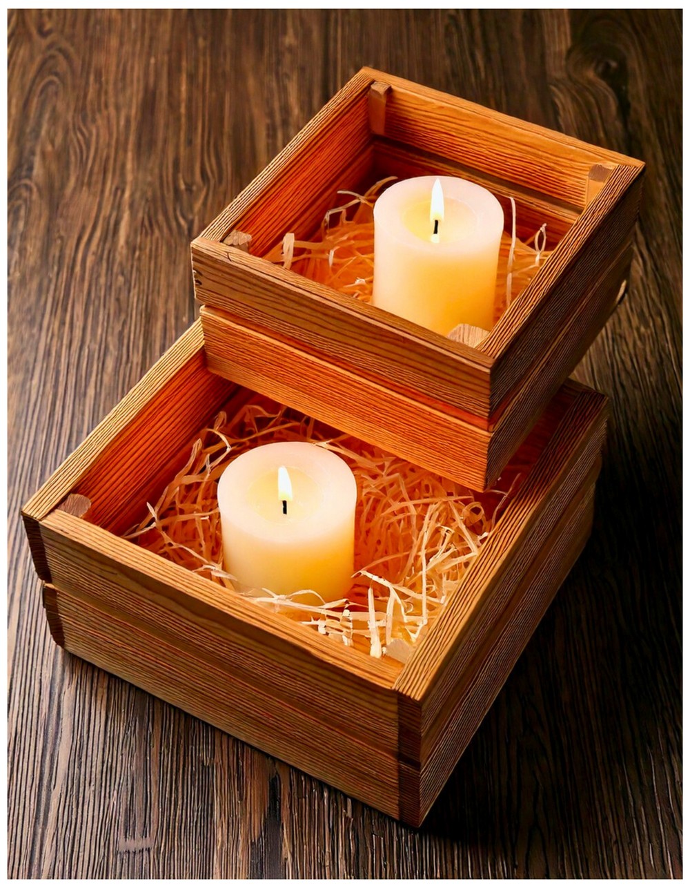 LED Candle Trio in Wood Crates