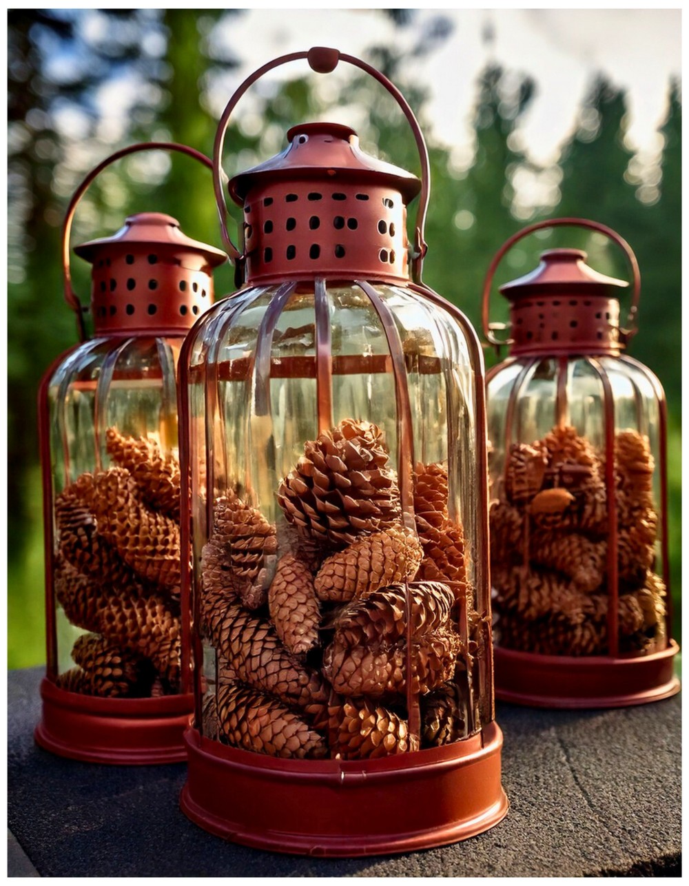 Lanterns Filled with Pinecones or Acorns
