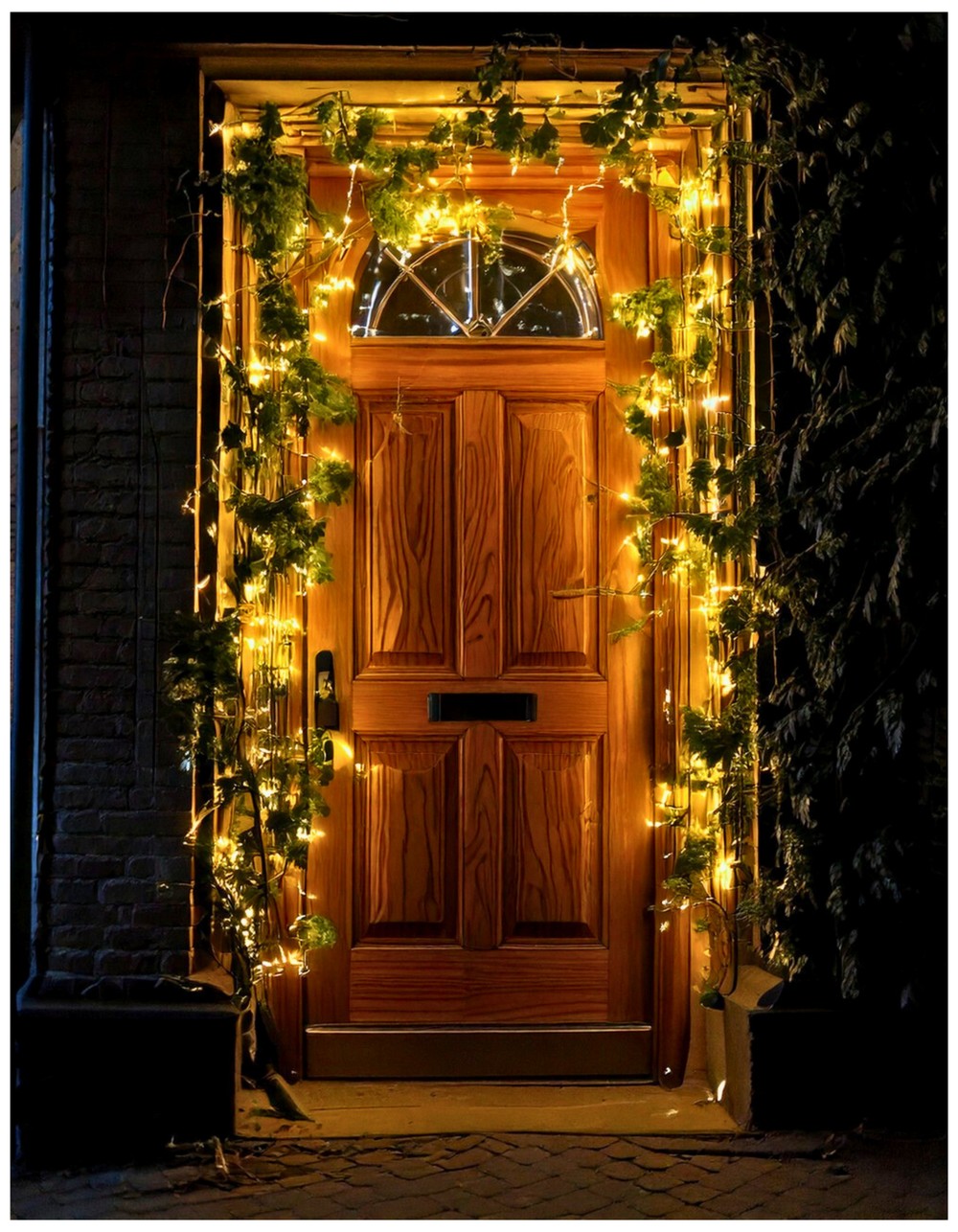 Light-Up Garland Draped Over the Door