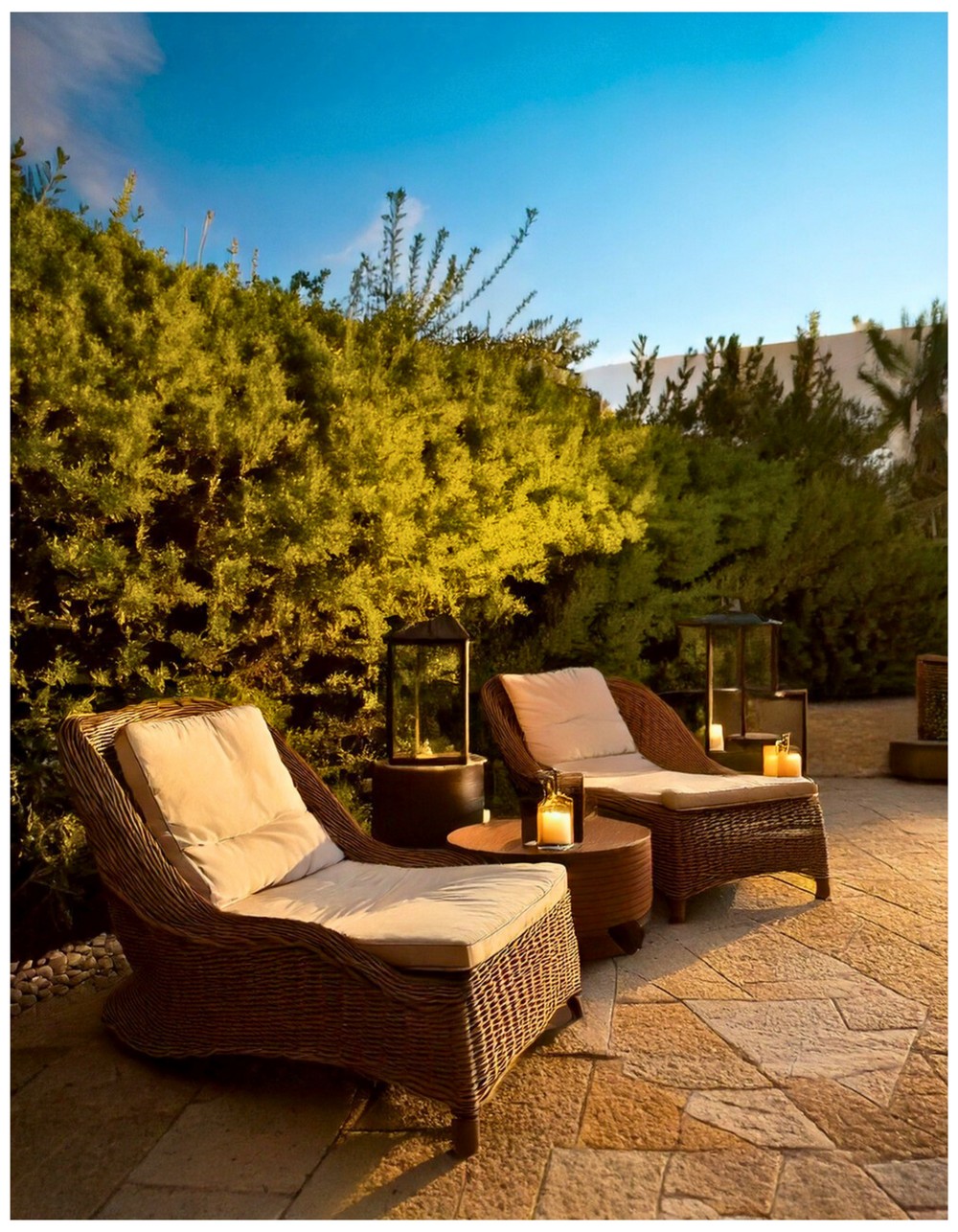 Low Lounge Chairs with Lantern Side Tables