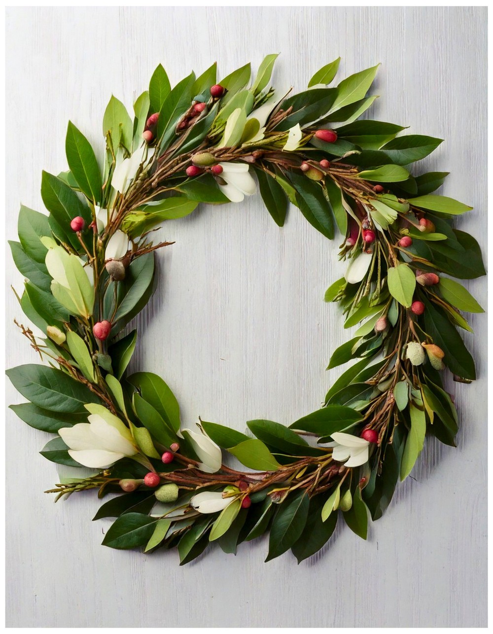 Magnolia Leaf Wreath with Berry Sprigs