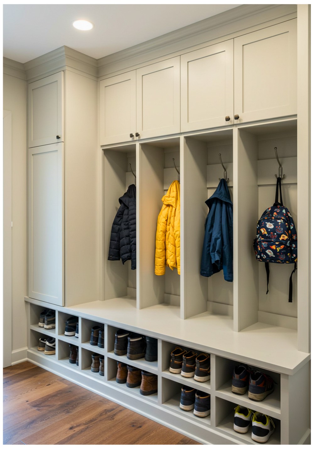 Mudroom Cabinets with Hooks for Easy Organization