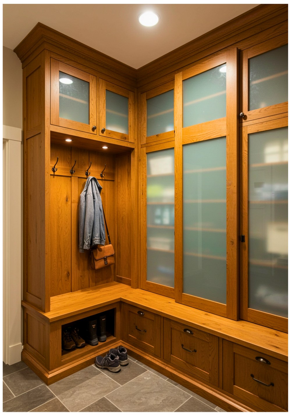 Mudroom Cabinets with Sliding Doors for Tight Spaces