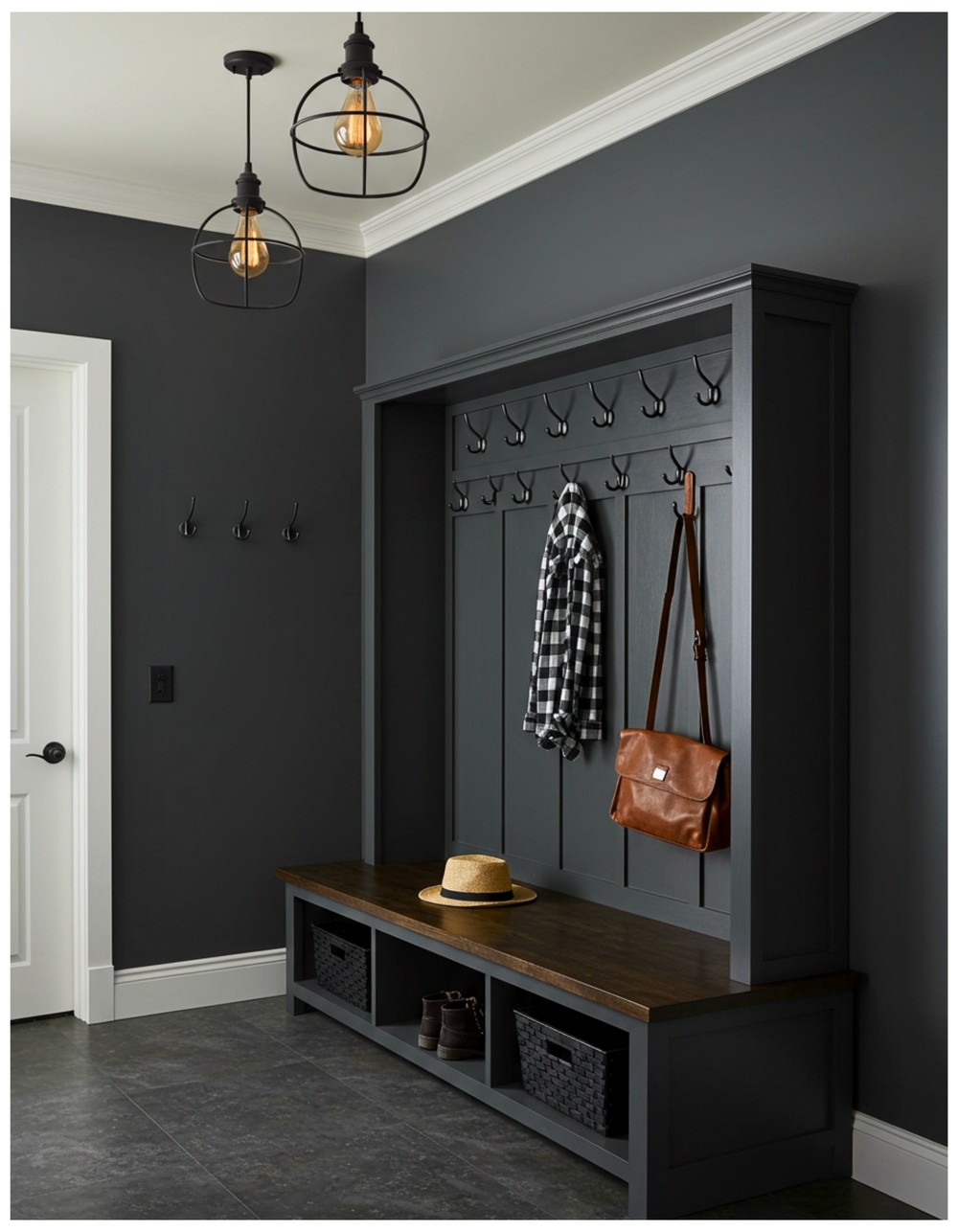 Mudroom Hallway with Industrial Lighting