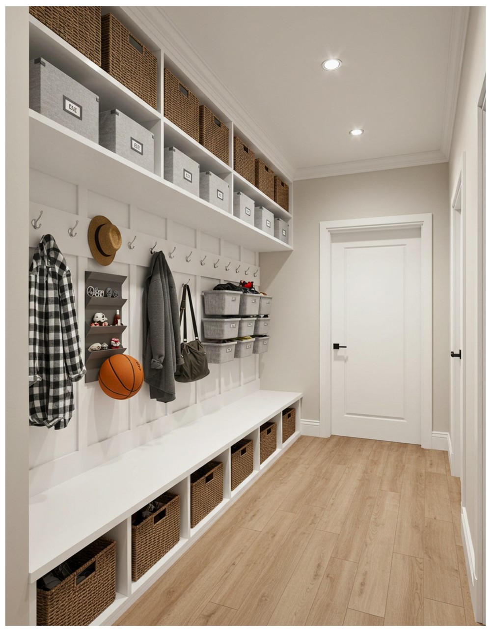 Mudroom Hallway with Vertical Storage Solutions
