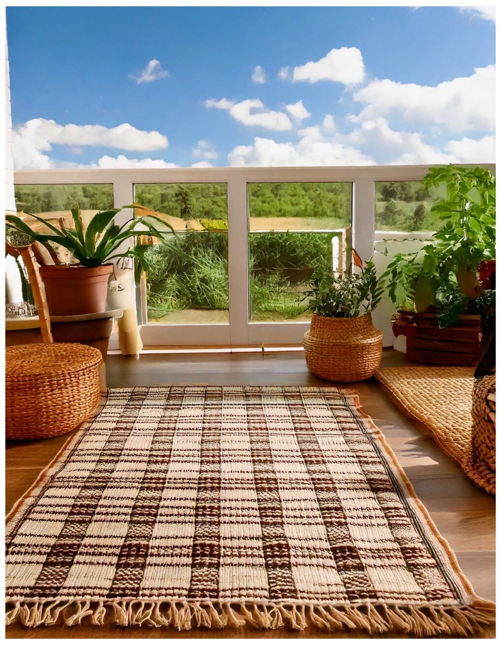 Neutral Farmhouse Checkered Rug