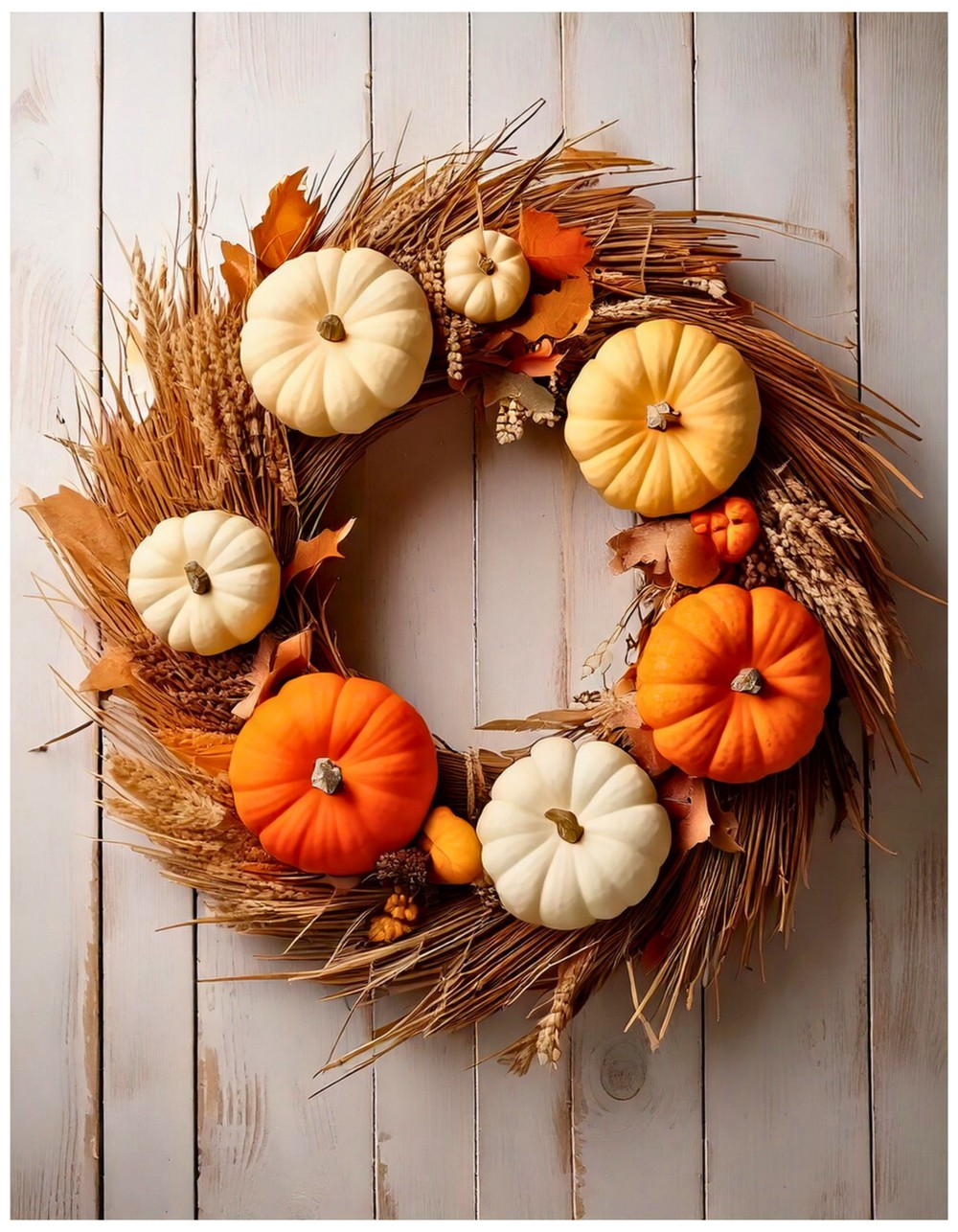 Neutral Toned Pumpkin Wreath