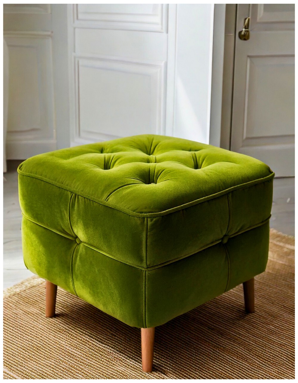 Olive Green Velvet Ottoman