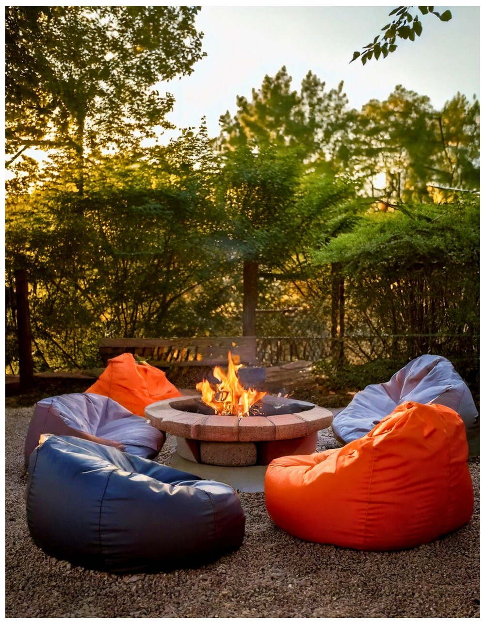 Outdoor Bean Bags Around a Fire Bowl