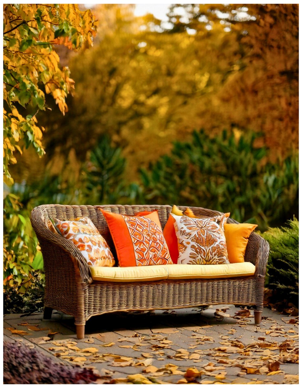 Outdoor Loveseat with Harvest-Themed Cushions