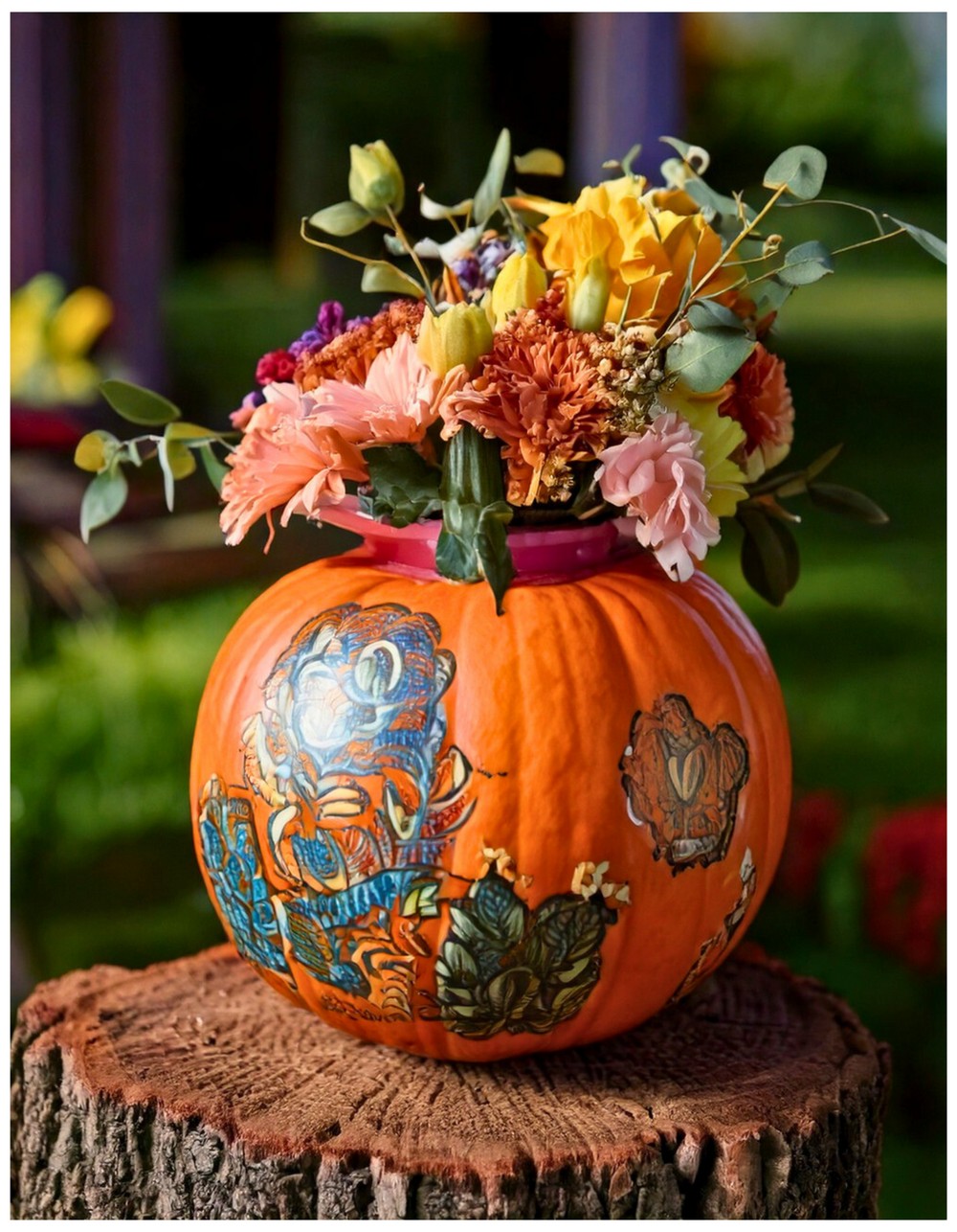 Painted Pumpkin Vase Centerpiece