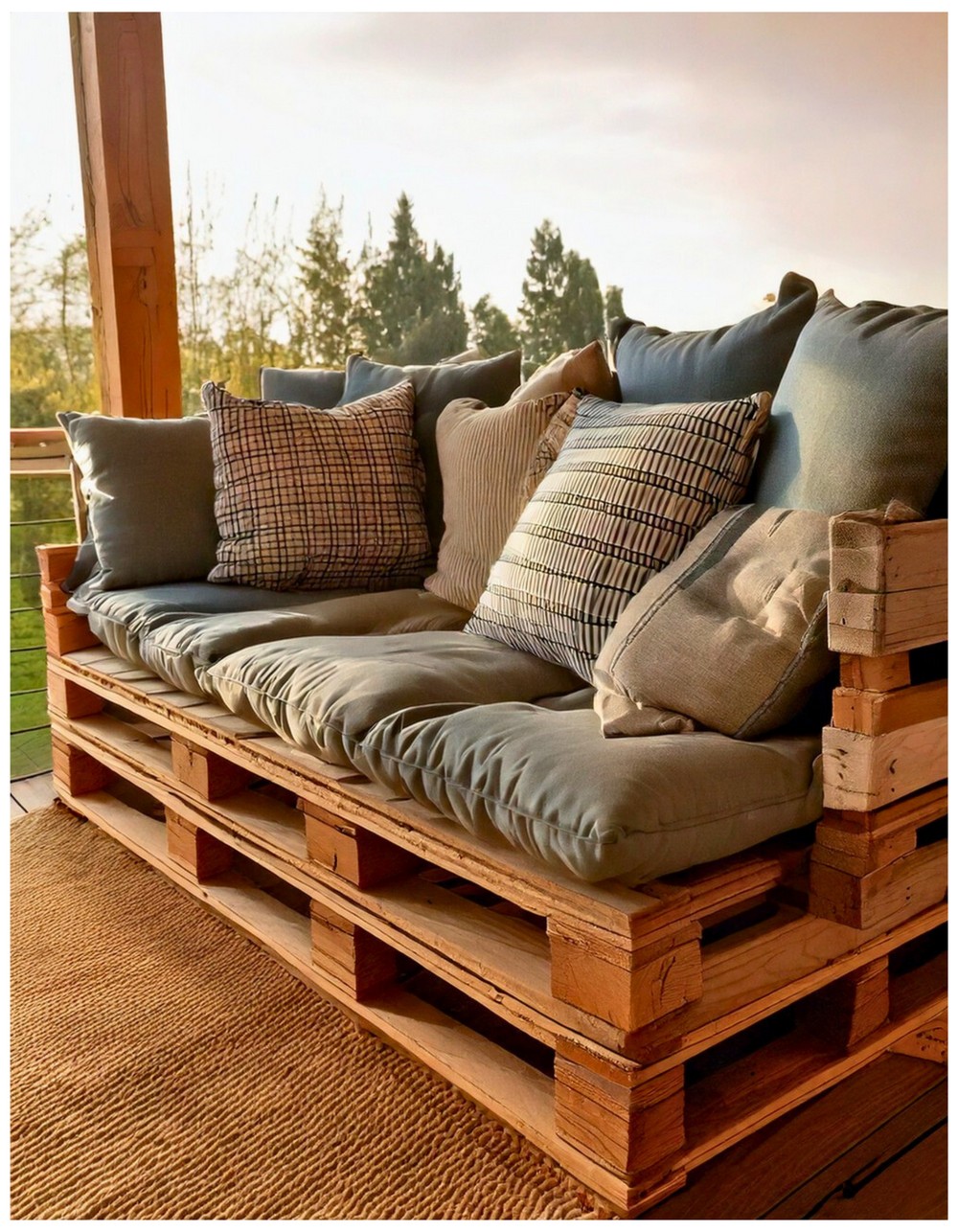 Pallet Sofa with Oversized Throw Pillows