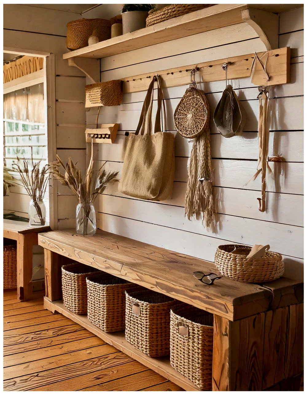 Reclaimed Wood Bench Storage