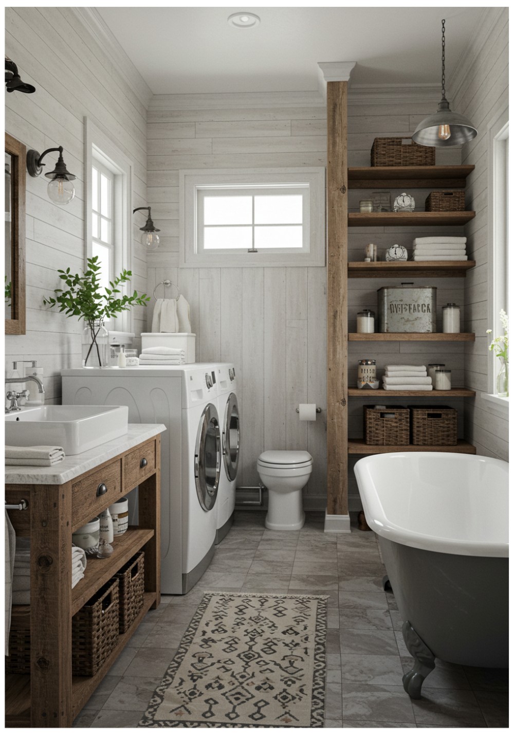 Rustic Farmhouse Bathroom-Laundry Combo