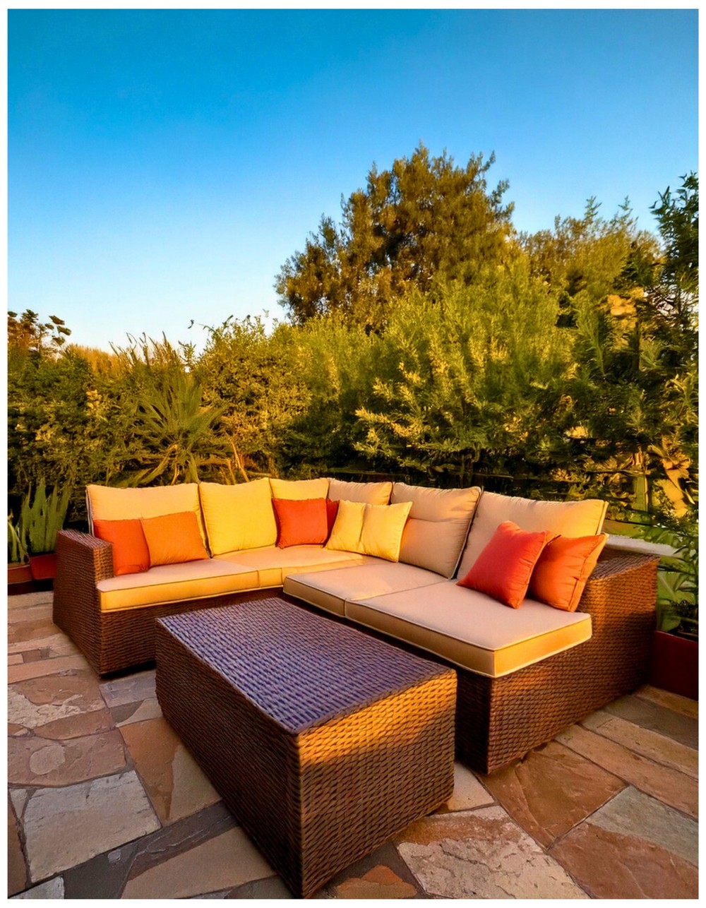 Sectional Patio Sofa with Warm Accent Colors