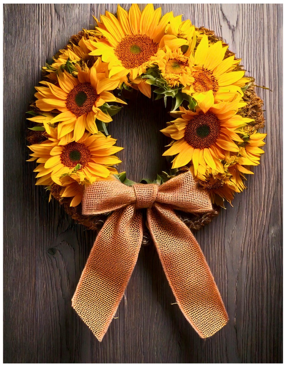 Sunflower and Burlap Bow Wreath