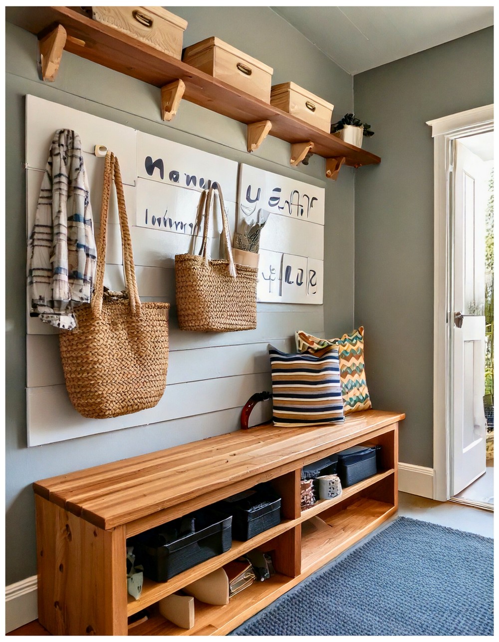Tiny Mudroom with Magnetic Wall Panels