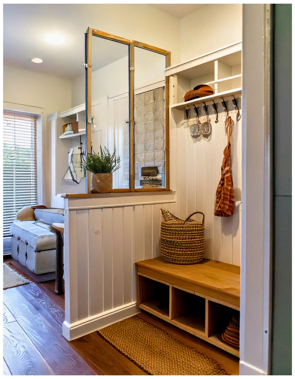 Tiny Mudroom with a Half-Wall Partition