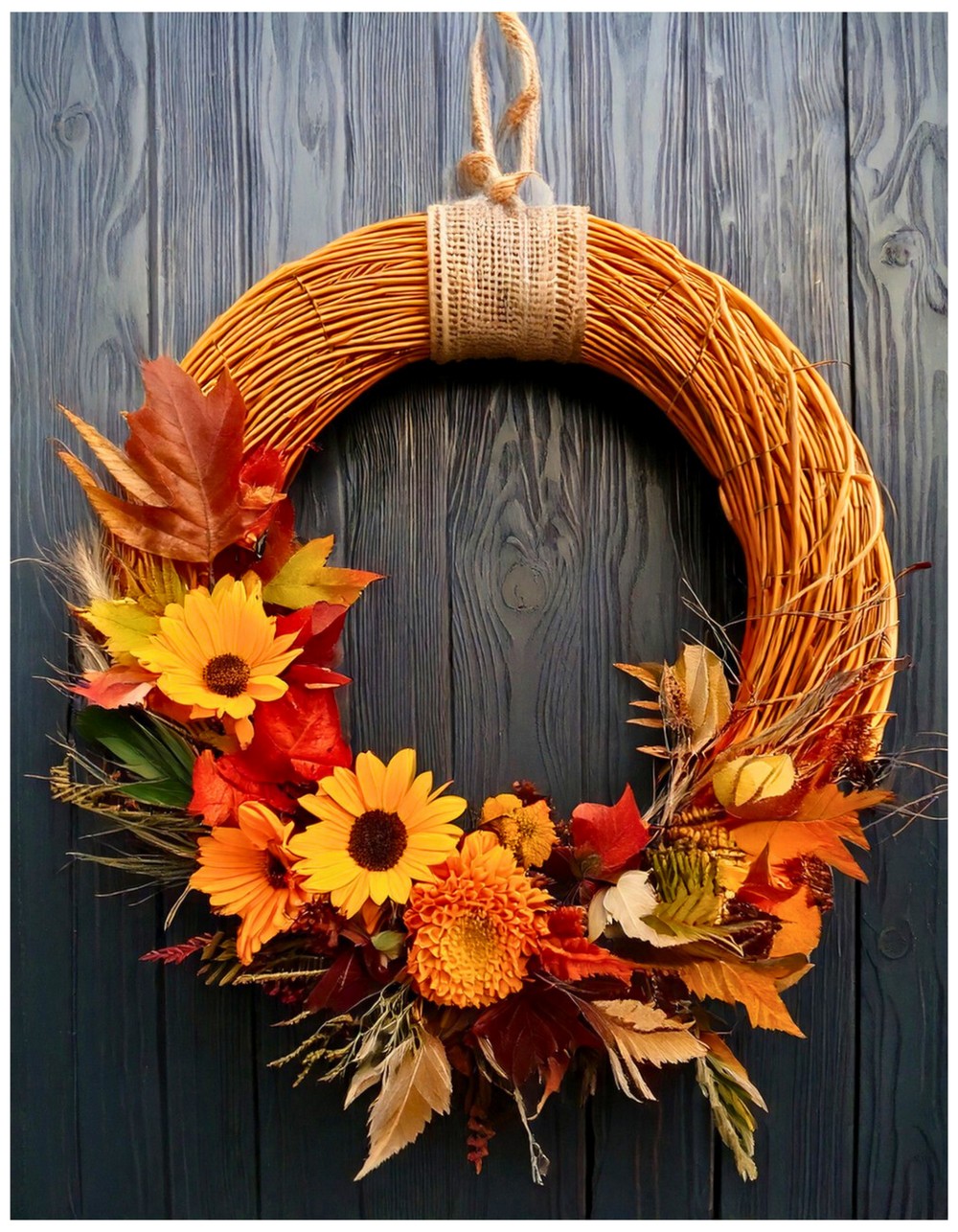 Twine-Wrapped Hoop Wreath With Autumn Florals