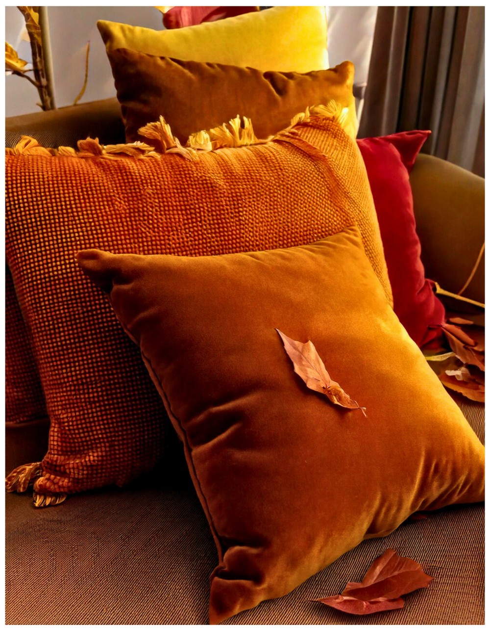 Velvet Throw Pillows in Rich Autumn Hues
