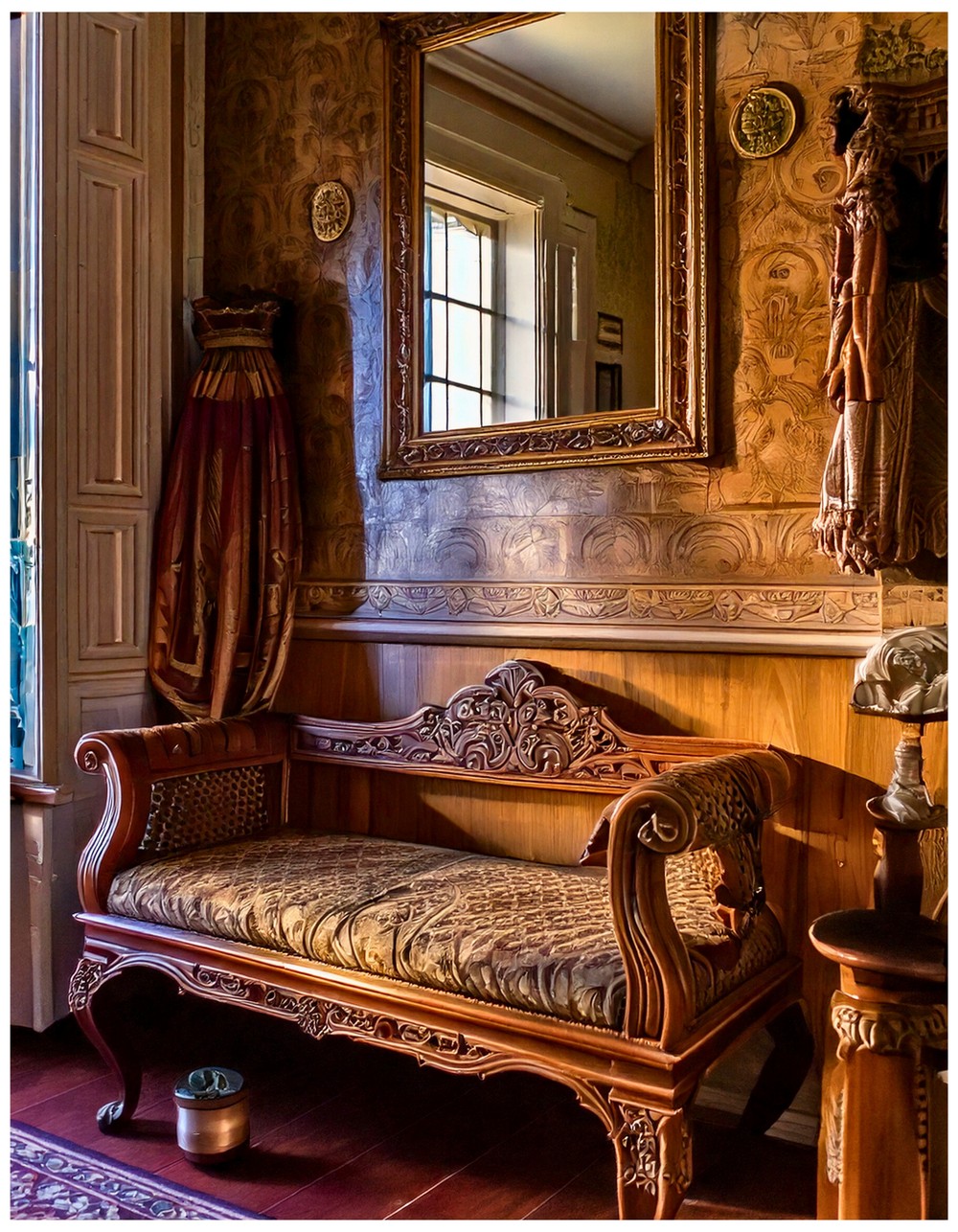 Victorian Carved Bench Alcove