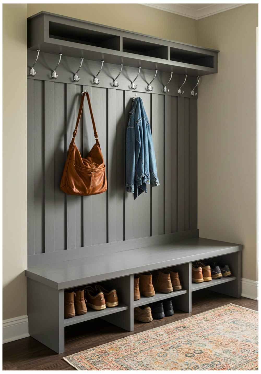 Wall Hooks Paired with a Shoe Shelf