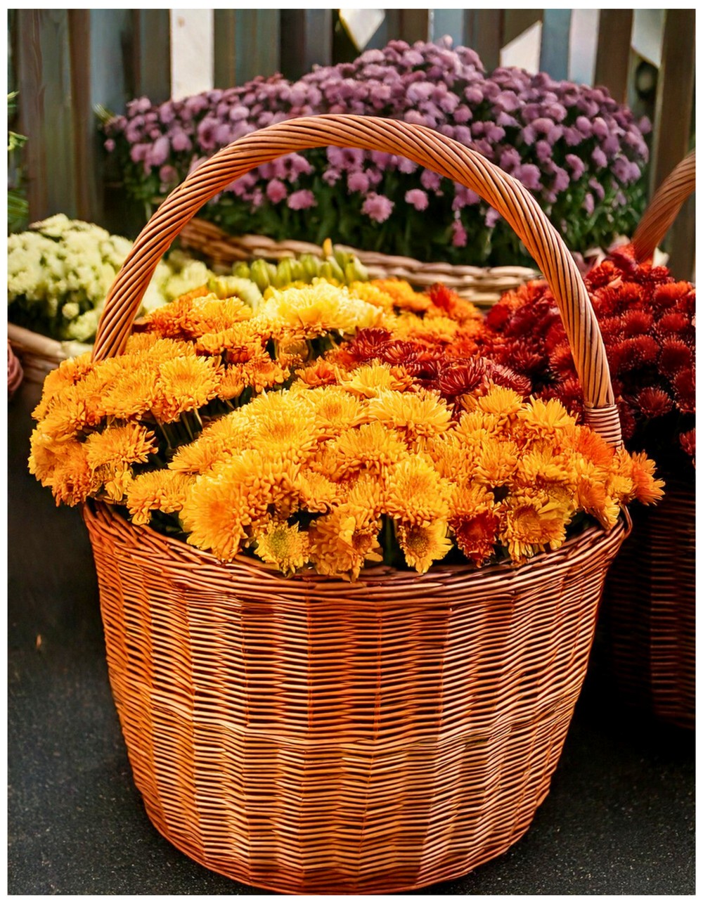 Wicker Baskets Filled with Mums