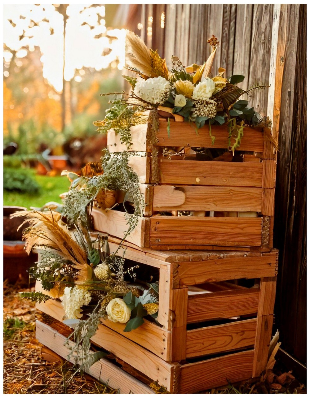 Wooden Crates Styled with Seasonal Decor