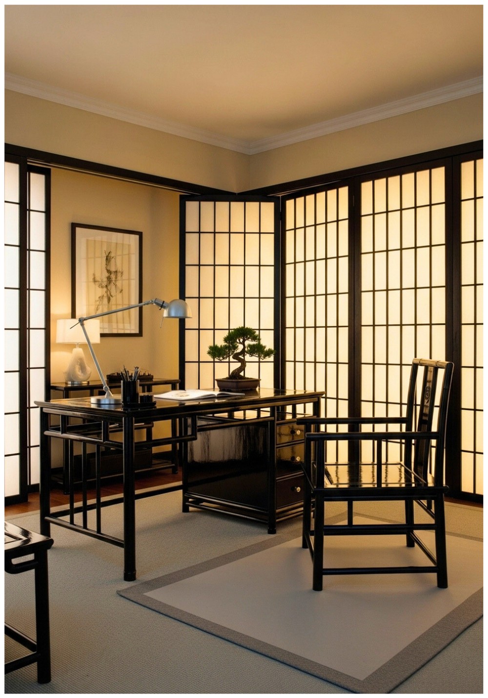 Black Bamboo With Shoji Screen Dividers