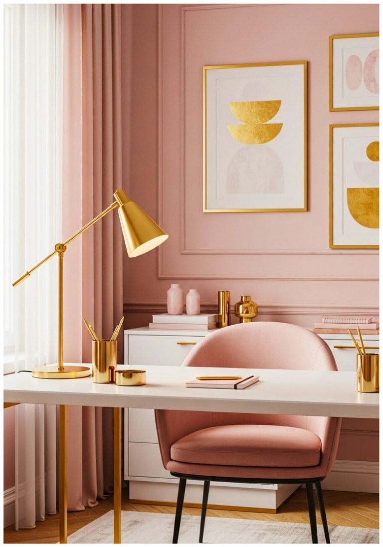 Blush Pink Paradise Soft Rose-Toned Workspace With Gold Accents