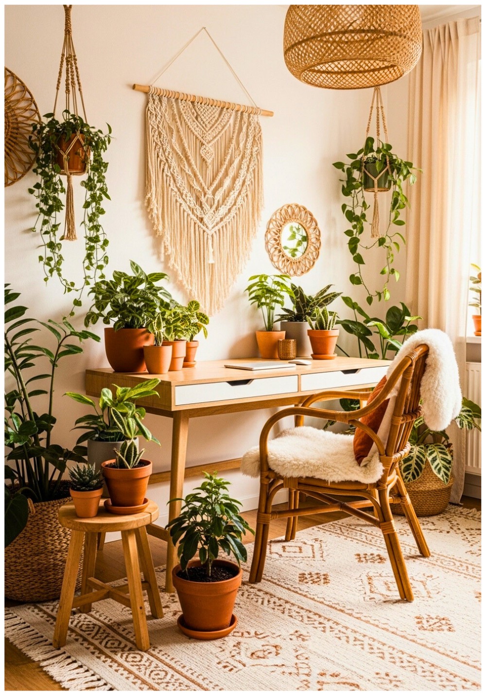 Bohemian Goddess Macramé Wall Hangings and Rattan Furniture