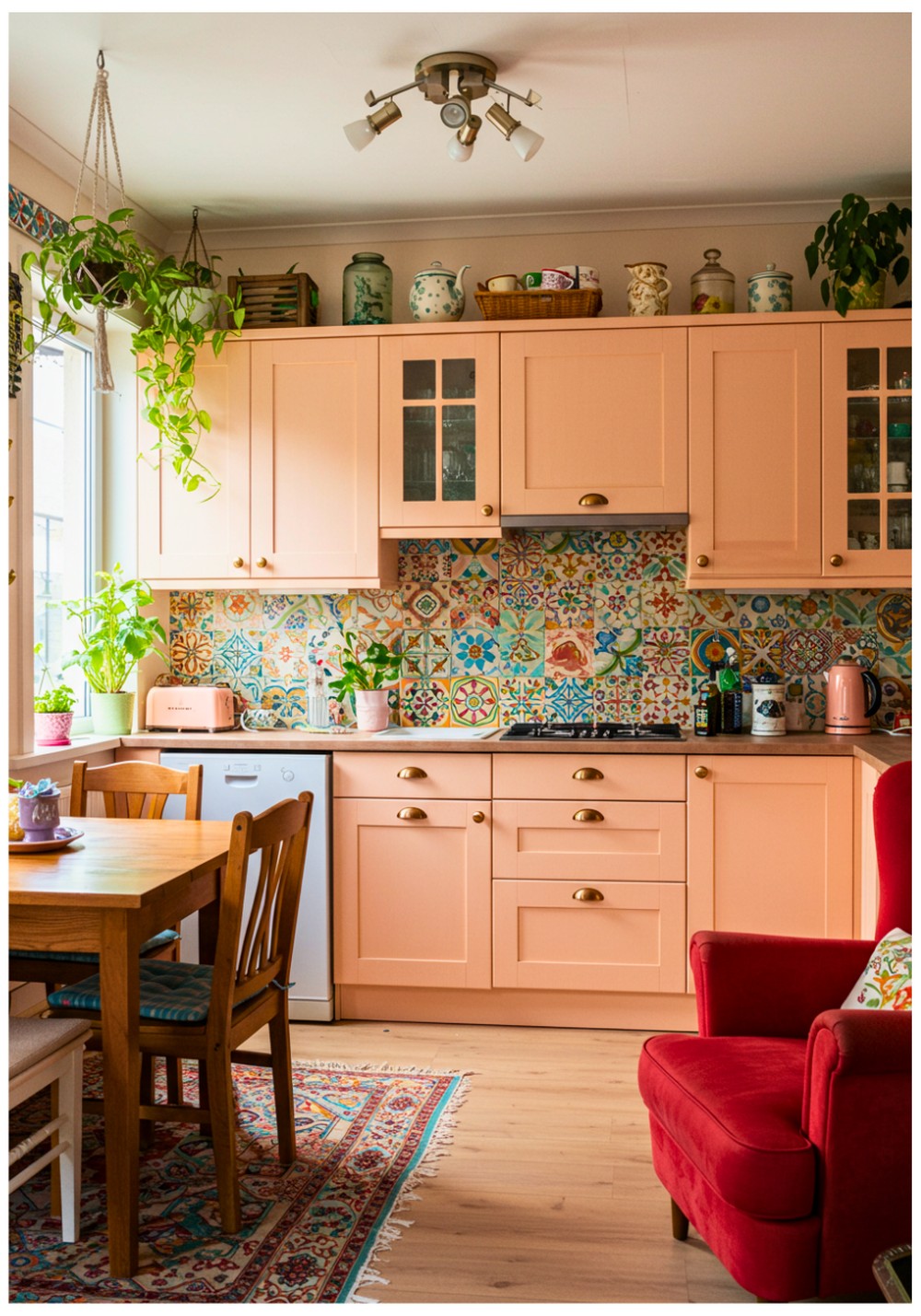 Bohemian Peach Kitchen Cabinets