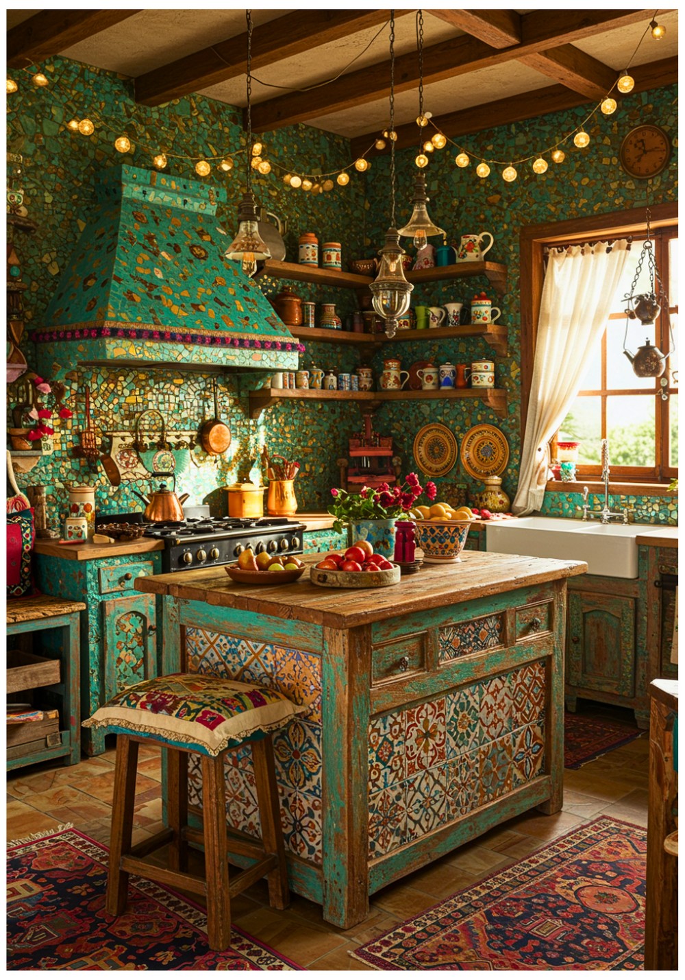 Bohemian Stone Wall Kitchen