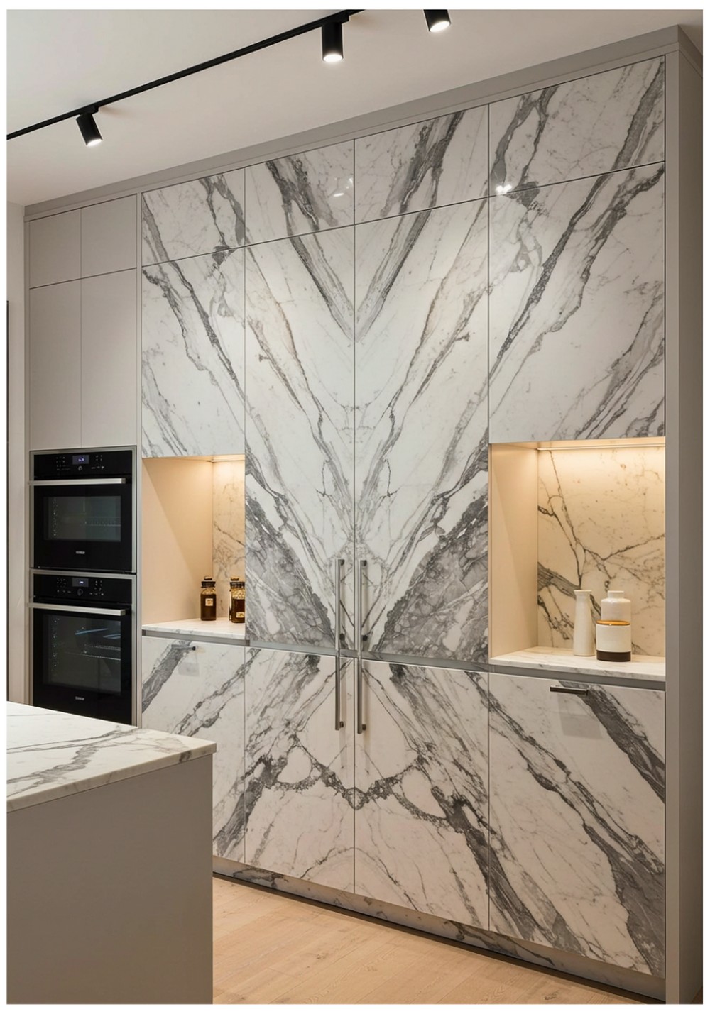 Bookmatched Marble Cabinet Doors