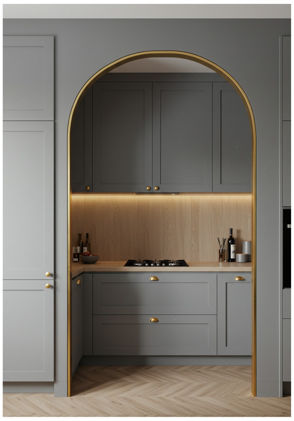Brass-Trimmed Arch Doorway