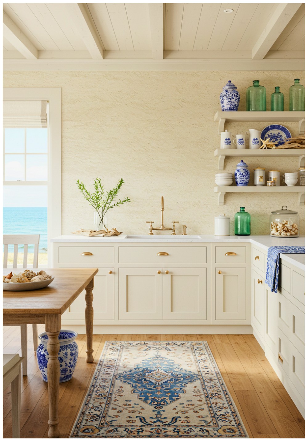Coastal Cream Backsplash Kitchen