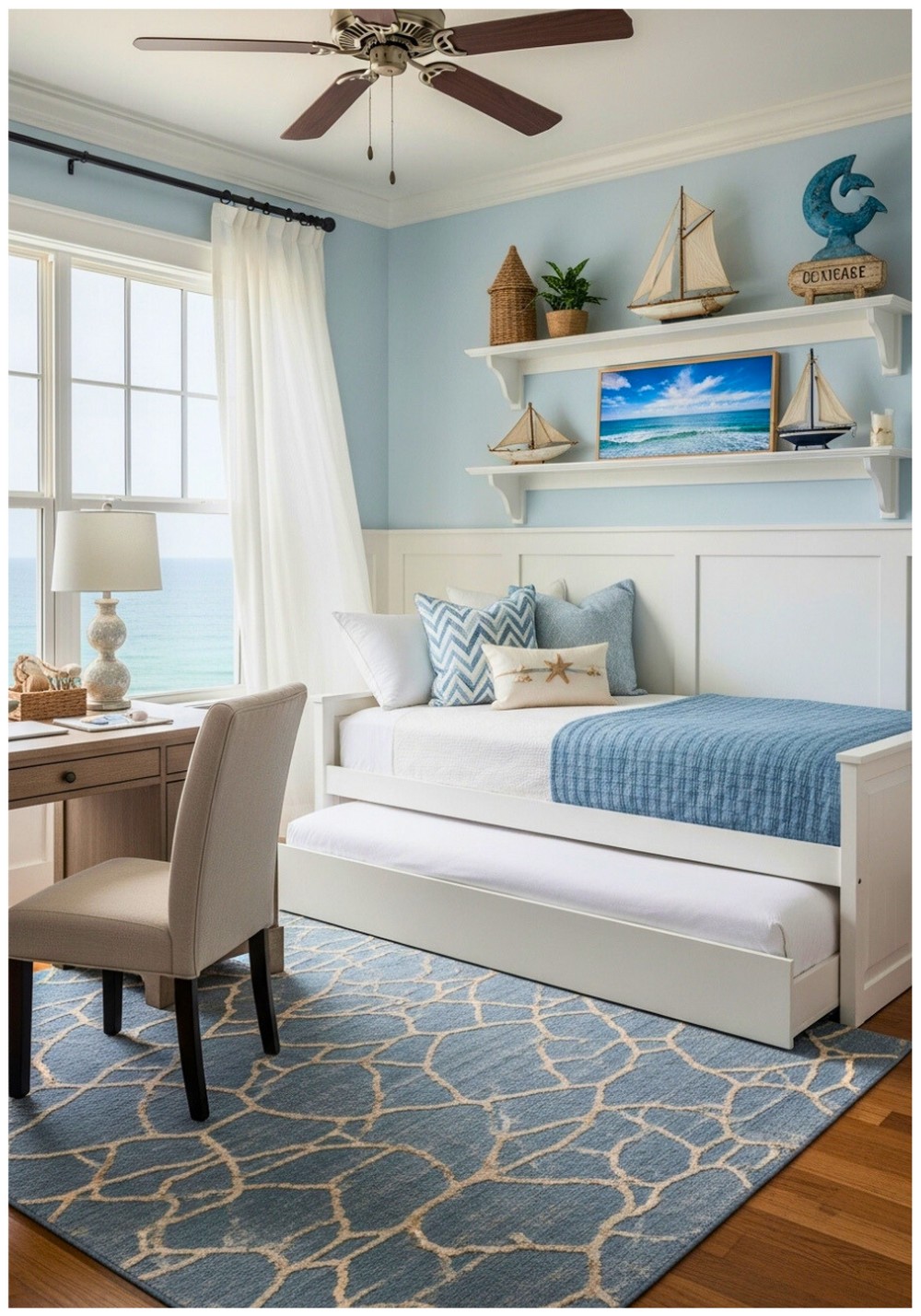 Coastal Retreat Workspace Nautical Decor With Trundle Bed Solution